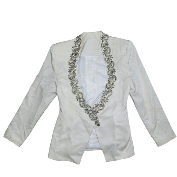 White jewel embellished blazer jacket sparkle diamond like detail no size - Picture 1 of 9